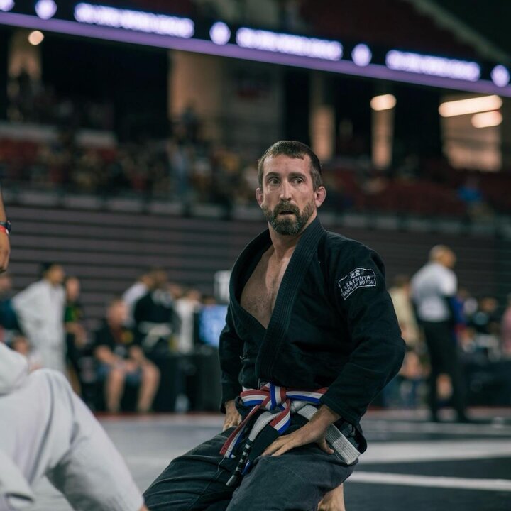 Adult Brazilian jiu-jitsu competitor in a Labyrinth BJJ gi